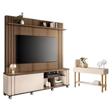 Imagem de Estante Home Theater Trinus Castanho Off White com Aparador Fiero Off 
