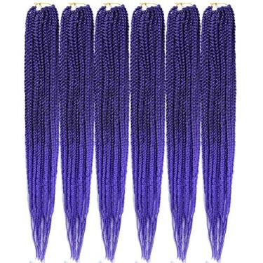 Imagem de Mayloss 6 Pacotes/lote (14/18/24/30) polegada 1 cm 20 Fios/pacote 3X Caixa Fina Trança Crochet Extensionin de Cabelo Diâmetro 3X Trança Sintética Extensões de Cabelo Crochet Tranças Cor de Cabelo (18 polegad, T1B/roxo)