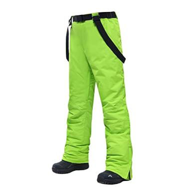 Imagem de Yajun Calças de babador de esqui de inverno à prova d'água espessas calças de caminhada suspensórios destacáveis roupas respiráveis calças de snowboard isoladas, verde, P (cintura: 76cm)