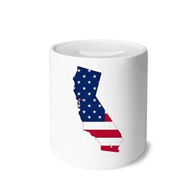 Imagem de DIYthinker California USA Map Stars Stripes Flag Shape Money Box Saving Banks Ceramic Coin Case Kids Adults