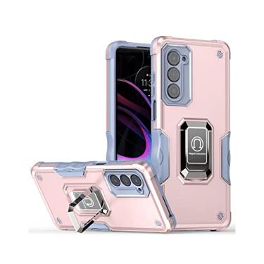 Imagem de Hee Hee Smile Capa de telefone 3 em 1 com suporte de anel magnético para Moto Edge 2021 resistente a choque capa traseira protetora de telefone ouro rosa