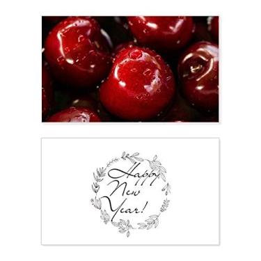 Imagem de Imagem de frutas vermelhas temperadas para festivais de ano novo cereja cartão felicitações Bless mensagem presente