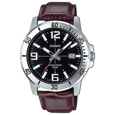 Imagem de Relógio CASIO masculino couro prata MTP-VD01L-1BVUDF