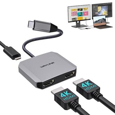 Imagem de WAVLINK Adaptador USB C para Dual HDMI, Hub USB C 3-em-1, Monitores de Display Único 4K@60Hz / Duplo 4K@30Hz com Entrega de Energia de 87W, para MacBook Pro/Air, Dell XPS, HP, Lenovo, Thunderbolt 3/4