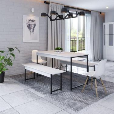 Imagem de Conjunto Mesa de Jantar com 2 Bancos Estilo Industrial Active Yescasa Branco Chess