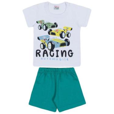 Imagem de Conjunto Curto Bebê Camiseta Branca Estampada Carro E Shorts Em Moleti