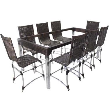 Imagem de 10 Cadeiras Haiti E Mesa De Jantar 240X100 Em Alumínio - Trama Origina