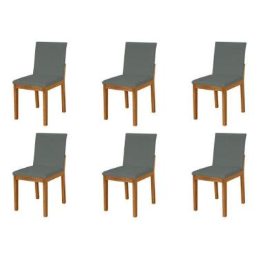 Imagem de Kit 6 Cadeiras De Jantar Luxo Pérola Estofadas Em Veludo Cinza Base Ma