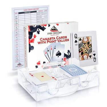 Imagem de Ever Crescent Supplies Conjunto de cartas Canasta com pontos de valor, bandeja e marcadores. Inclui 2 baralhos de cartões, suporte giratório e 50 folhas de pontuação.