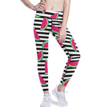 Imagem de KLL Calça legging feminina de cintura alta com listras e frutas Watermelons para ioga PP, Melancias listradas, frutas, M