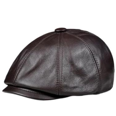 Imagem de Boné masculino de couro, octogonal, casual, vintage, jornaleiro, chapéu de taxista, boné masculino de inverno, Marrom 57-58 cm, M