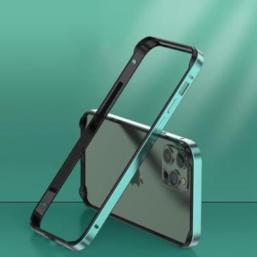 Imagem de Capa protetora de alumínio de aviação leve para iPhone 13 12 11 14 15 Pro Max 15Pro X XR XS 7 8 6 Plus Acessórios de moldura de silicone de luxo, verde BK, para iPhone12 Pro Max