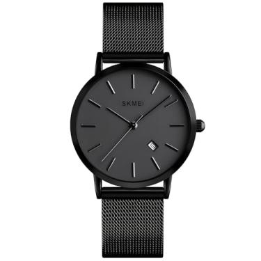 Imagem de Relógios femininos de quartzo, ultrafinos, lindos, simples, pequenos, pulseira de aço e malha de mostrador pequeno, X Preto, Relógios de quartzo