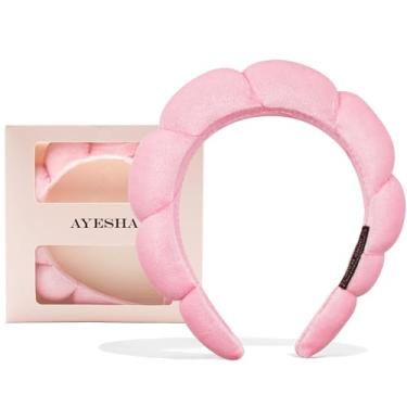 Imagem de Ayesha Faixa de cabeça de spa para mulheres, esponja para lavar o rosto, nuvens, faixa de cabelo macia, para maquiagem, para mulheres, meninas, chuveiro, maquiagem, cuidados com a pele (rosa)