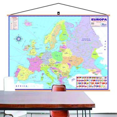 Imagem de Mapa Europa Politico Banner Moldura Laminado Grande 120X90cm - Spm