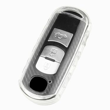 Imagem de TANGSEN Capa Key Fob de TPU compatível com Mazda 3 Sedan 6 CX-3 CX-5 CX-7 CX-9 MX-5 Miata Scion IA Toyota Yaris IA Textura de fibra de carbono transparente 2 3 4 botões de proteção para chave