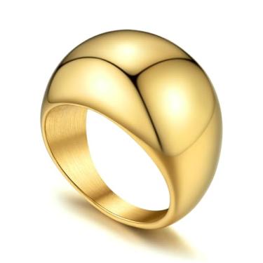 Imagem de GOLDCHIC JEWELRY Anel de aço inoxidável personalizado de croissant grosso para mulheres, anel de declaração empilhável, tamanho 7 – 12, cor dourada/prata/preta, caixa de presente incluída,