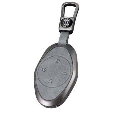 Imagem de HIBEYO Capa de chaveiro compatível com Xpeng G3 460 capa de controle remoto P7 520 Novo Xiaopeng G3 acessórios capa de chave de liga e capa de chave de couro liso com chaveiro - chaveiro quadrado