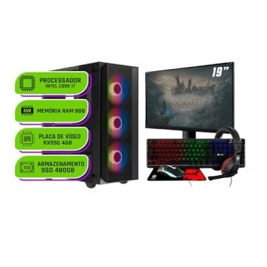 Imagem de PC Gamer Completo Alligator Shop Intel i7 3770, Radeon RX 550 4GB, Memoria 8GB DDR3, SSD 480GB, Monitor 19 Polegadas