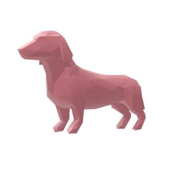 Imagem de Salsicha Cachorro Geométrico Decoração 3D 10 Cm - Rosa - Generico