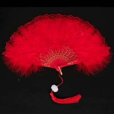 Imagem de JIMINISO Leque dobrável de penas japonês, gótico, apresentação, dança, leque de mão, artesanato, presentes, fadas, passarela