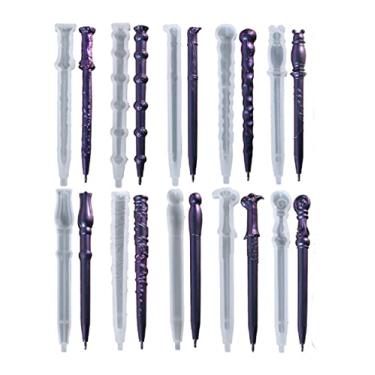 Imagem de Yalulu Moldes de fundição de resina em forma de caneta, 10 peças de canetas esferográficas de bastão mágico, moldes de resina epóxi para artesanato de resina (branco-10 molde)