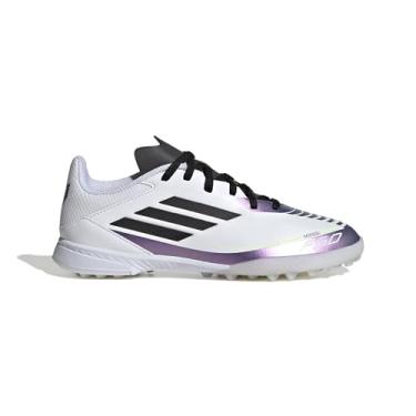 Imagem de adidas Tênis infantil unissex F50 League Messi Turf, Branco/preto/roxo unidade, 6 Big Kid