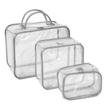 Imagem de Kit 3 Necessaries Transparente Impermeável com Zíper - Beniq, Cinza