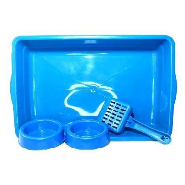 Imagem de Kit Banheira Caixa de Areia Higiênica Para Gato Gatos com Pá Comedouro