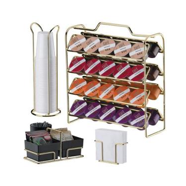 Imagem de Kit Suporte Cápsulas Três Corações + Porta Guardanapos Copos Sachês Pr