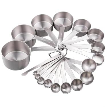 Imagem de Smithcraft Conjunto de copos e colheres de medição, aço inoxidável 18/8 (304), 8 copos, 9 colheres, prata, 240 ml, 17 peças