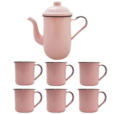 Imagem de Bule Café Esmaltado 1,25 Litros e 6 Xícaras 70ml Tradicional Rosa