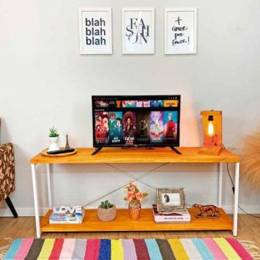 Imagem de Rack de TV Industrial de Ferro e Madeira Style Square Carvalho e Branc