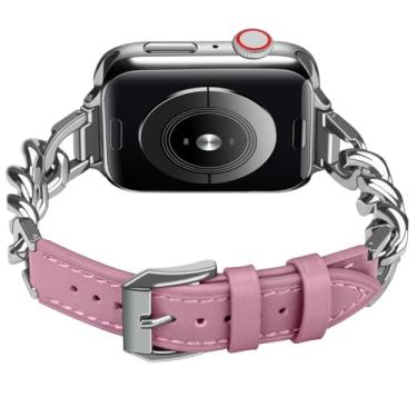 Imagem de ABNUSR Pulseira feminina de couro fina para Apple Watch, série 9, 8, 7, 6, 5, Se, 4, 3, 2, 1 Ultra/Ultra 2, Rouge