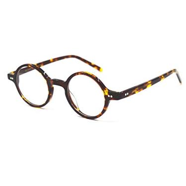 Imagem de BETSION Armação vintage de acetato redondo para óculos retrô dobradiças de vidro unissex para homens e mulheres, Transparente., Tortoise 42mm Width