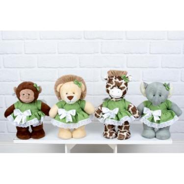 Imagem de PELUCIAS SAFARI EM PÉ 30 CM MISTO - LEÃO, ELEFANTE, GIRAFA, MACACO (VERDE)