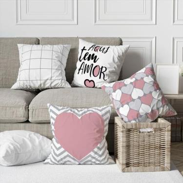 Imagem de Kit 4 Capas De Almofadas Decorativas Cinza e Rosa Coração - Core Decor