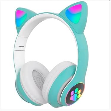 Imagem de Fone Headset Bluetooth Colorido Com LED Sem Fio Gatinho (Verde)