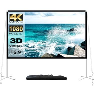 Imagem de AODIOU Tela do Projetor e Suporte Tela de Projeção Externa Portátil de 100" 16: 9 Tela de Projeção de Filme Hd 4K com Bolsa de Transporte para Filme de Home Theater Interno e Externo Festa Noturna Aca