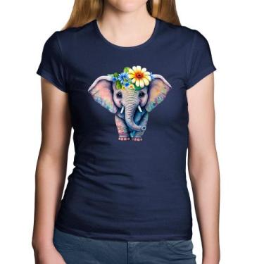 Imagem de Baby Look Algodão Elefante E Flores - Foca na Moda, Marinho, GG