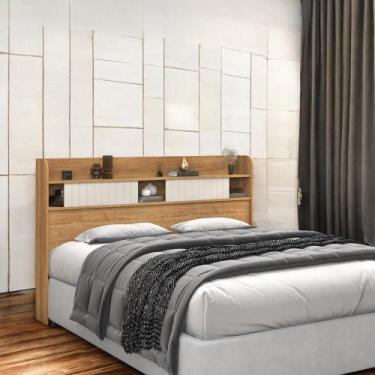 Imagem de Cabeceira com Prateleiras Dubai Solteiro Freijó e Off White - VitaMov