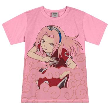 Imagem de Camiseta Naruto infantil unissex Brandili Rosa