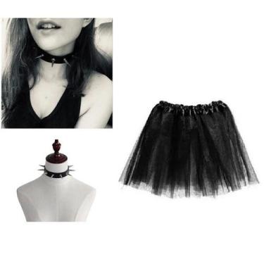 Imagem de Fantasia Punk Feminina Gargantilha e Saia Preta - 2 PÇS - CM Presentes