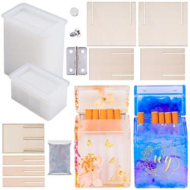 Imagem de NiArt Kit de fundição de caixa de cigarro de resina epóxi faça você mesmo, parafusos de molde de silicone, parafusos antiferrugem, dobradiças de botões para capa de montagem com glitter para adultos, artesanato faça você mesmo, presentes de decoração de casa