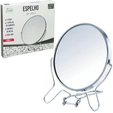 Imagem de Espelho de mesa redondo dupla face 4,5'' 12cm de ø com pedestal aramad
