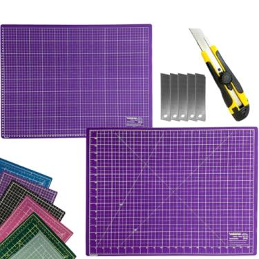 Imagem de Base Tabua de Corte Artesanato Patchwork Scrapbook Placa Cortes A2 Dupla Face Regenerativa Estilete Profissional (Roxa)