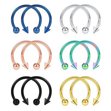 Imagem de SCERRING 12 peças de aço inoxidável 316L 16G halteres circulares sobrancelha lábio orelha tragus anéis de argola ferradura 6-12 mm, 12mm, Metal