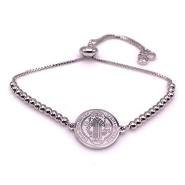 Imagem de Art & Designs by AA Pulseira de São Bento com contas de prata ajustável para joias de proteção feminina