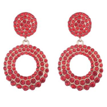 Imagem de fxmimior Brincos femininos sexy de strass prateados, borlas, brincos pendentes, círculo, grande, vermelho, preto, cristal, lustre, festa de casamento, formatura, brincos de flores para mulheres,