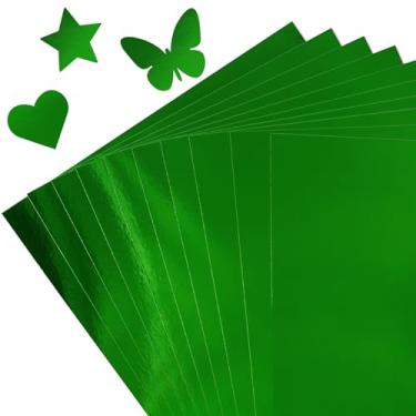 Imagem de 30 folhas de papel cartolina verde metálico – tamanho A4 (250 gsm), placa dourada com acabamento espelhado para artesanato, convites e decorações - compatível com corte e plotter
